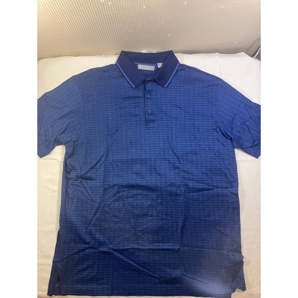 Daniel Cremieux Signature Collection Mens XL Navy Blue Grid Cotton Polo Shirt
